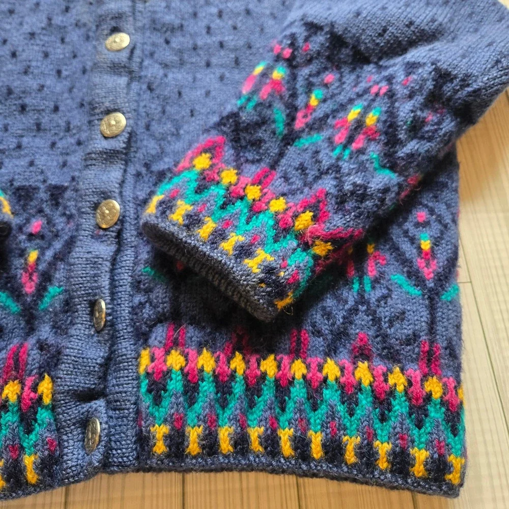 Dale of Norway Women Blue Pure New Wool Fair Isle Pewter Button Cardigan Size L - Picture 4 of 10